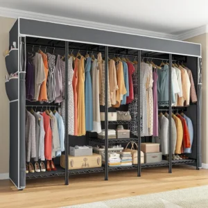 90.6" W Extra-Large Clothes Rack with Cover, Heavy Duty Closet