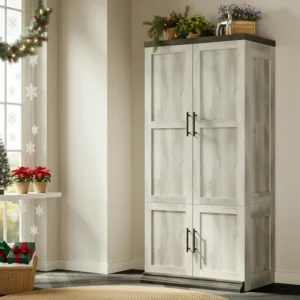 Farmhouse Clothing Storage Cabinet with Hanging Rod