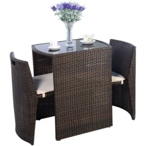 3-Piece Cushioned Outdoor Wicker Patio Bistro Set
