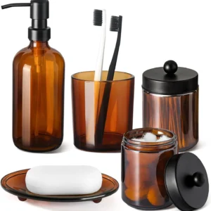 5-Piece Amber Glass Bathroom Set